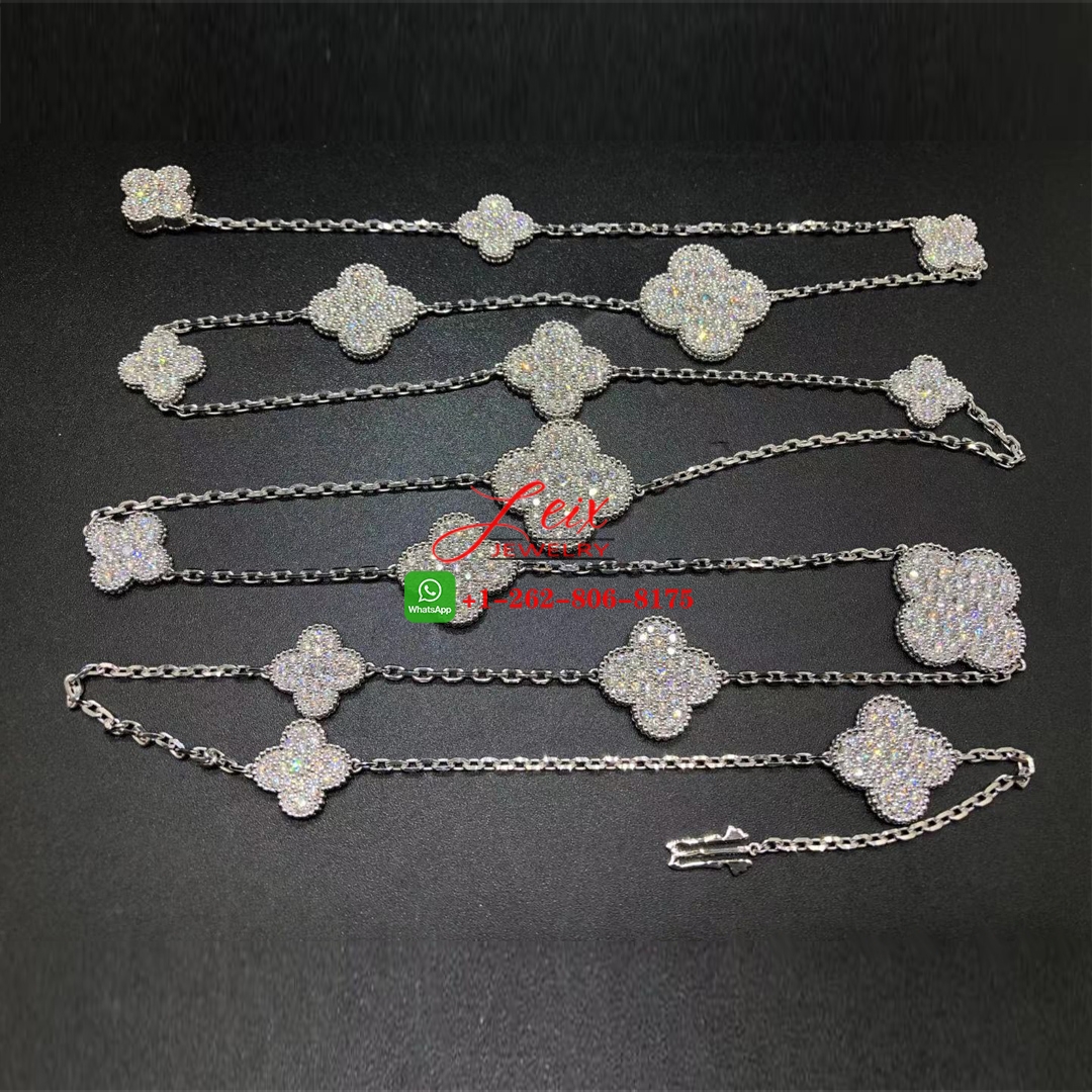 Van Cleef & Arpels 18K White Gold Diamond Magic Alhambra 16 motifs Long Necklace Van Cleef & Arpels 18K White Gold Diamond Magic Alhambra 16 motifs Long Necklace