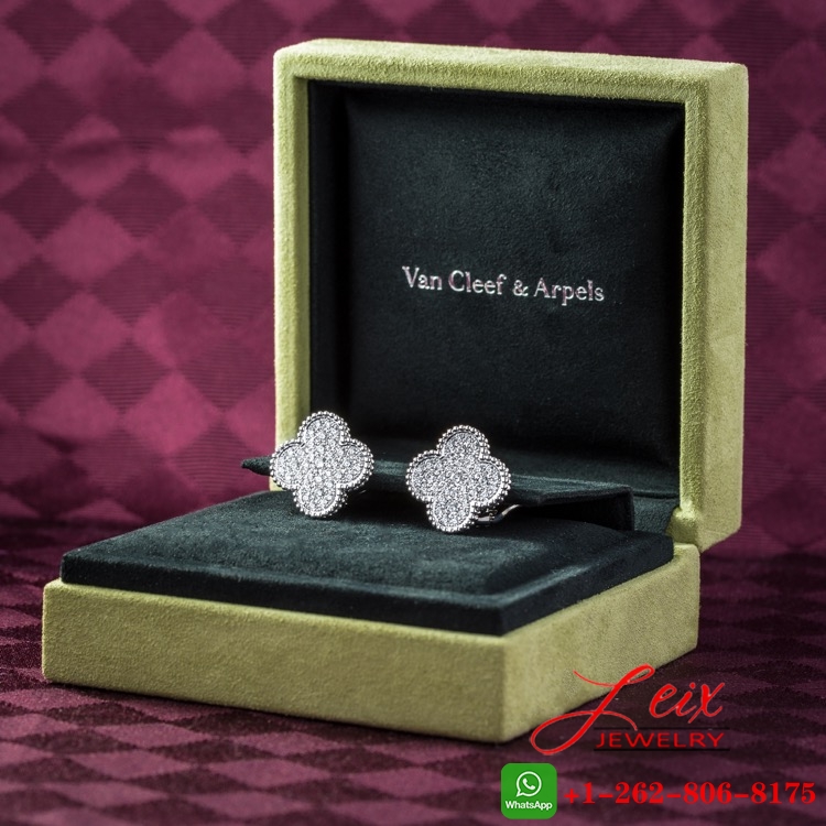 Van Cleef & Arpels 18k White Gold 2.14ct Diamonds 1 Motif Magic Alhambra Earrings (1) Van Cleef & Arpels 18k White Gold 2.14ct Diamonds 1 Motif Magic Alhambra Earrings