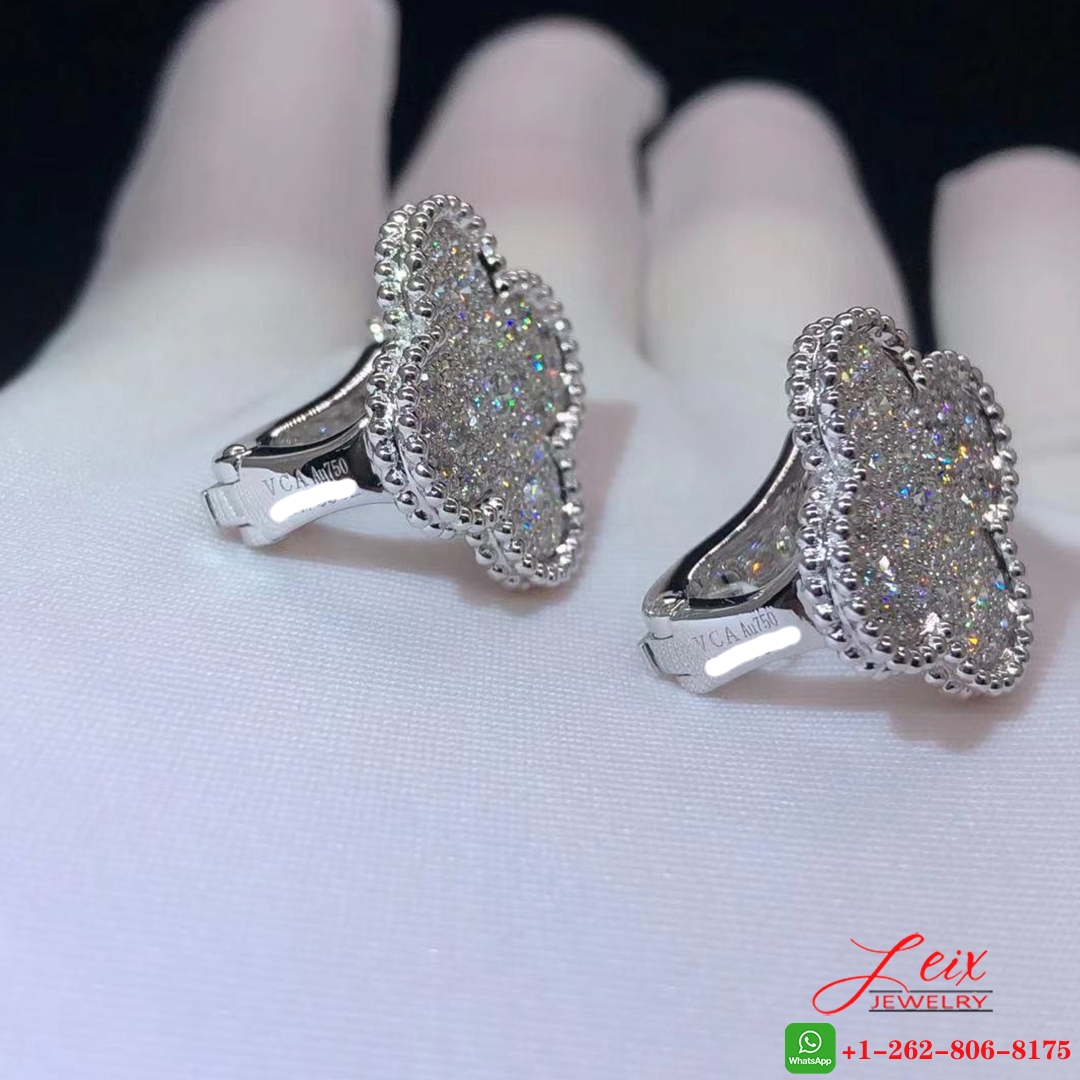 Van Cleef & Arpels 18k White Gold 2.14ct Diamonds 1 Motif Magic Alhambra Earrings (3) Van Cleef & Arpels 18k White Gold 2.14ct Diamonds 1 Motif Magic Alhambra Earrings