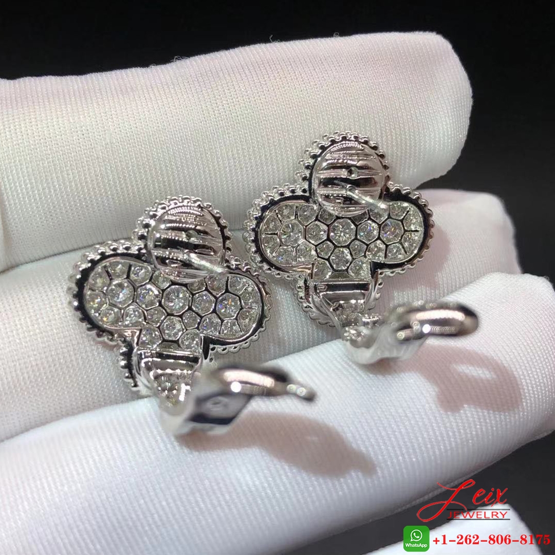 Van Cleef & Arpels 18k White Gold 2.14ct Diamonds 1 Motif Magic Alhambra Earrings (4) Van Cleef & Arpels 18k White Gold 2.14ct Diamonds 1 Motif Magic Alhambra Earrings