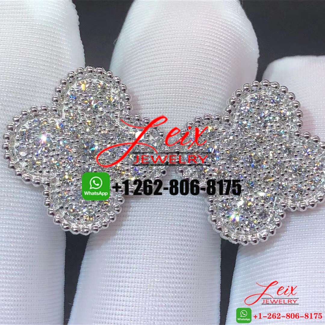 Van Cleef & Arpels 18k White Gold 2.14ct Diamonds 1 Motif Magic Alhambra Earrings Van Cleef & Arpels 18k White Gold 2.14ct Diamonds 1 Motif Magic Alhambra Earrings