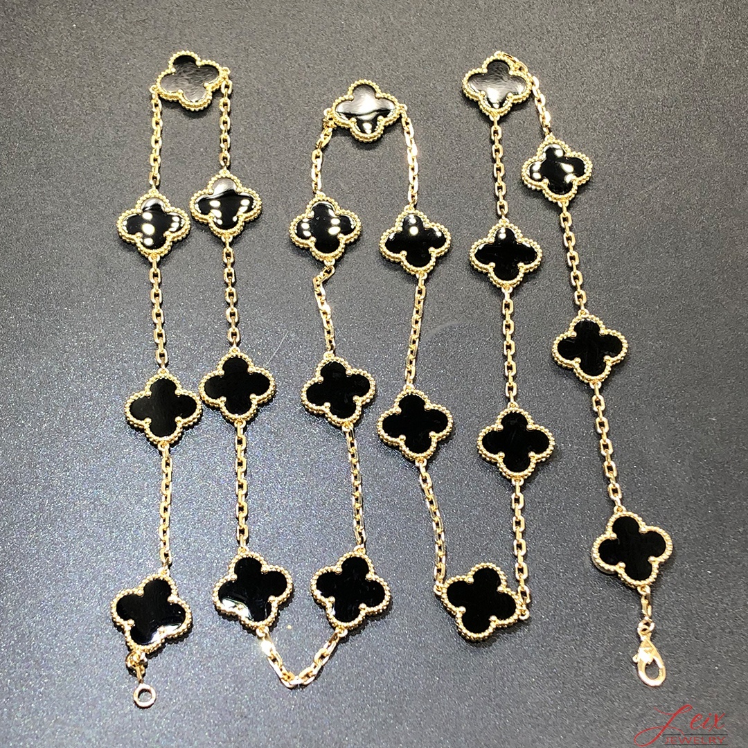 Van Cleef & Arpels 18k Yellow Gold & Onyx Vintage Alhambra 20 Motifs Long Necklace Van Cleef & Arpels 18k Yellow Gold & Onyx Vintage Alhambra 20 Motifs Long Necklace