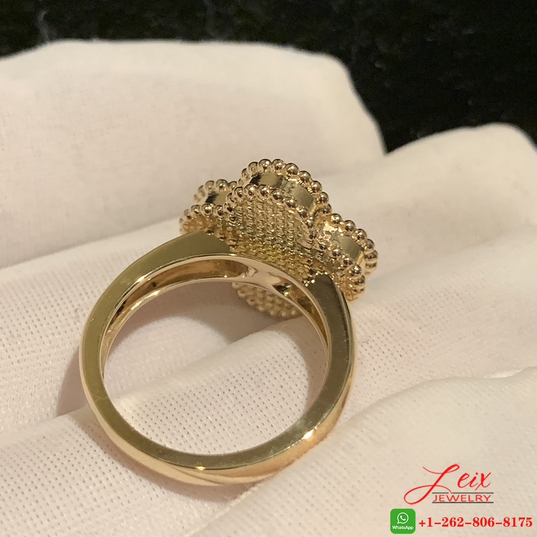 Van Cleef & Arpels 18k Yellow Gold Onyx Vintage Alhambra Diamond Ring (2) Van Cleef & Arpels 18k Yellow Gold Onyx Vintage Alhambra Diamond Ring