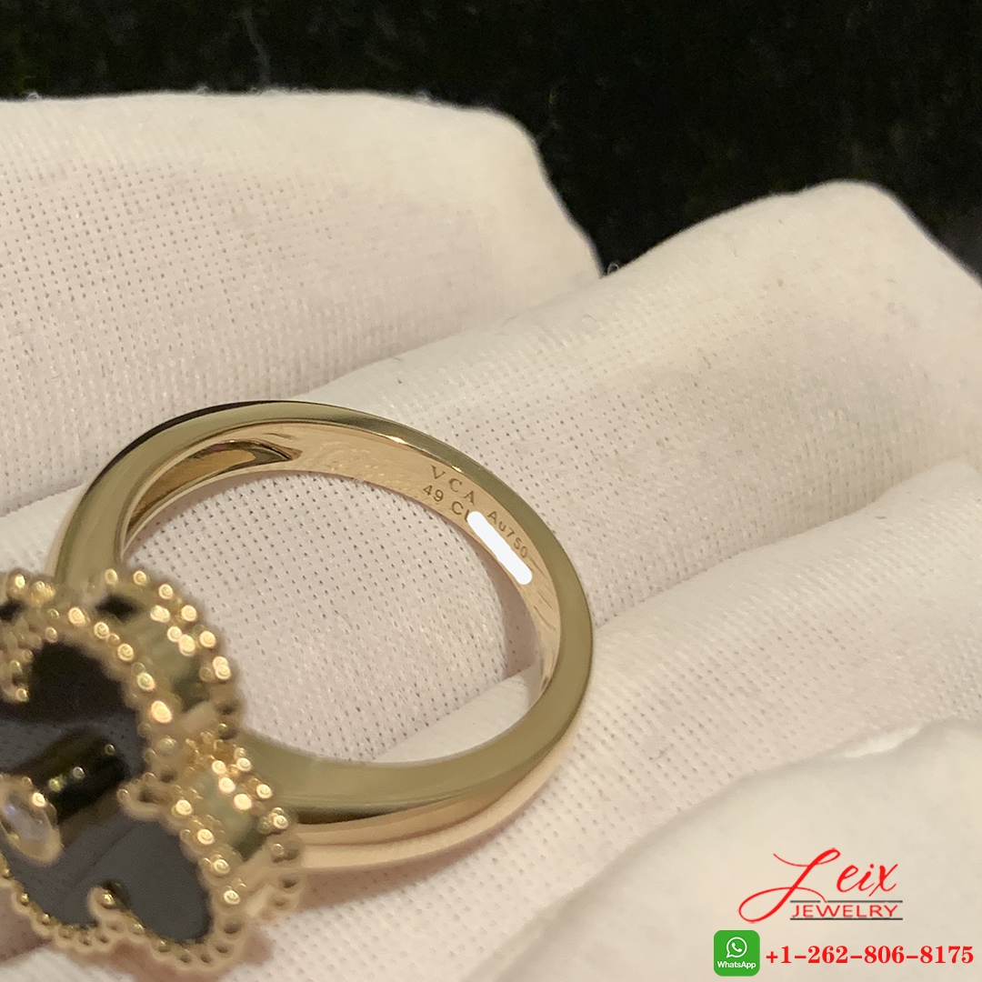 Van Cleef & Arpels 18k Yellow Gold Onyx Vintage Alhambra Diamond Ring (3) Van Cleef & Arpels 18k Yellow Gold Onyx Vintage Alhambra Diamond Ring