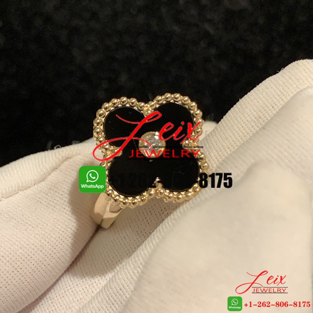 Van Cleef & Arpels 18k Yellow Gold Onyx Vintage Alhambra Diamond Ring Van Cleef & Arpels 18k Yellow Gold Onyx Vintage Alhambra Diamond Ring