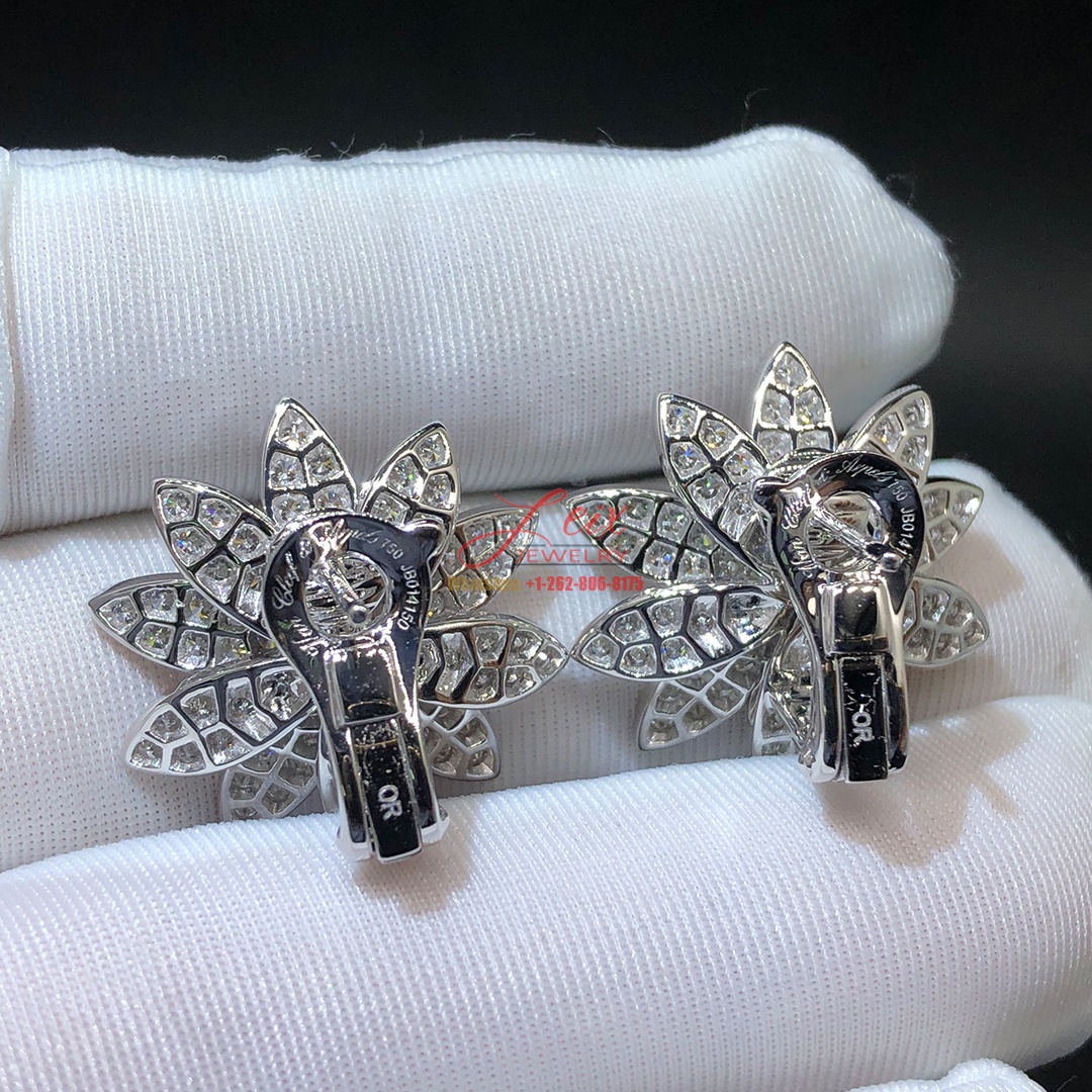 Van Cleef & Arpels Lotus Full Diamond Paved 18k White Gold Medium Earrings (1) Van Cleef & Arpels Lotus Full Diamond Paved 18k White Gold Medium Earrings