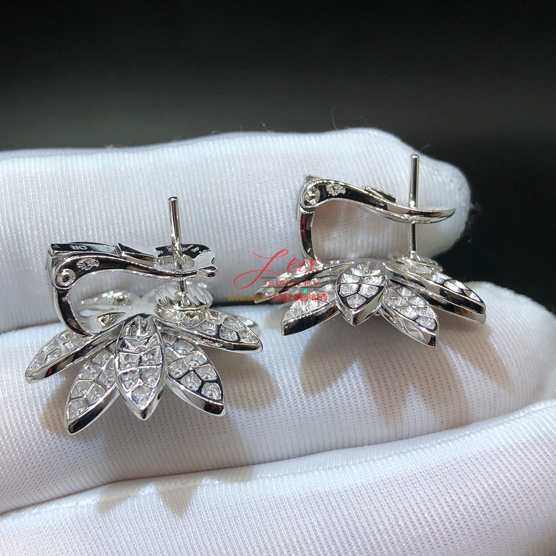 Van Cleef & Arpels Lotus Full Diamond Paved 18k White Gold Medium Earrings (4) Van Cleef & Arpels Lotus Full Diamond Paved 18k White Gold Medium Earrings