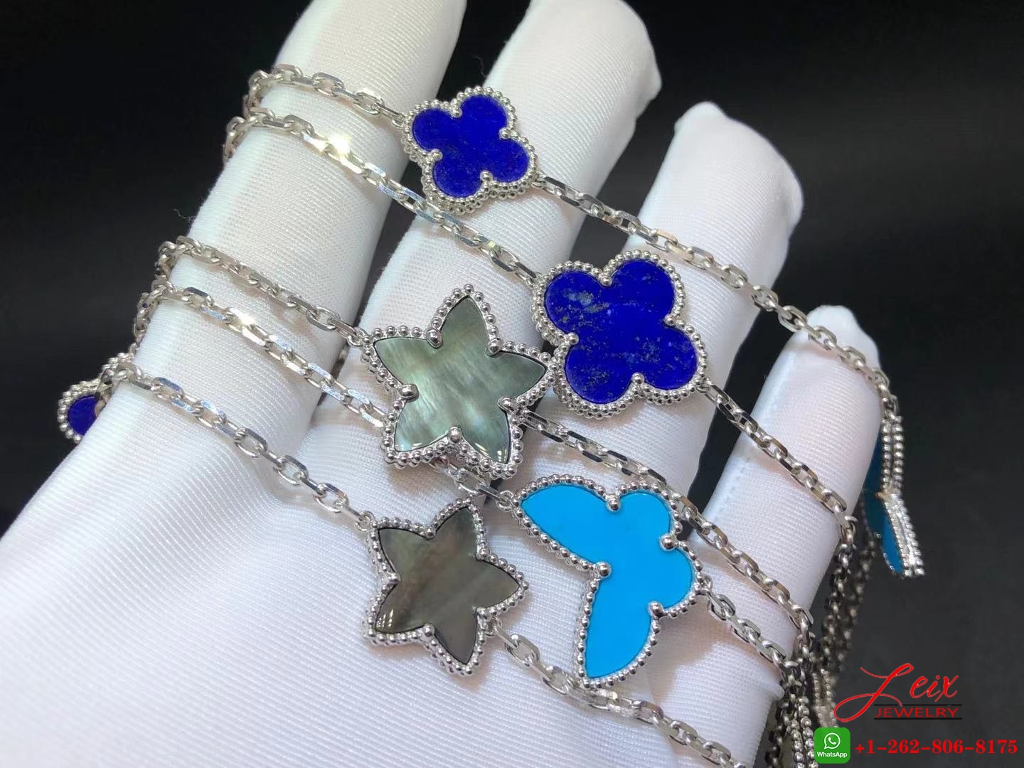 Van Cleef & Arpels Lucky Alhambra 18K White Gold 11 Motif Long Necklace (2) Van Cleef & Arpels Lucky Alhambra 18K White Gold 11 Motif Long Necklace