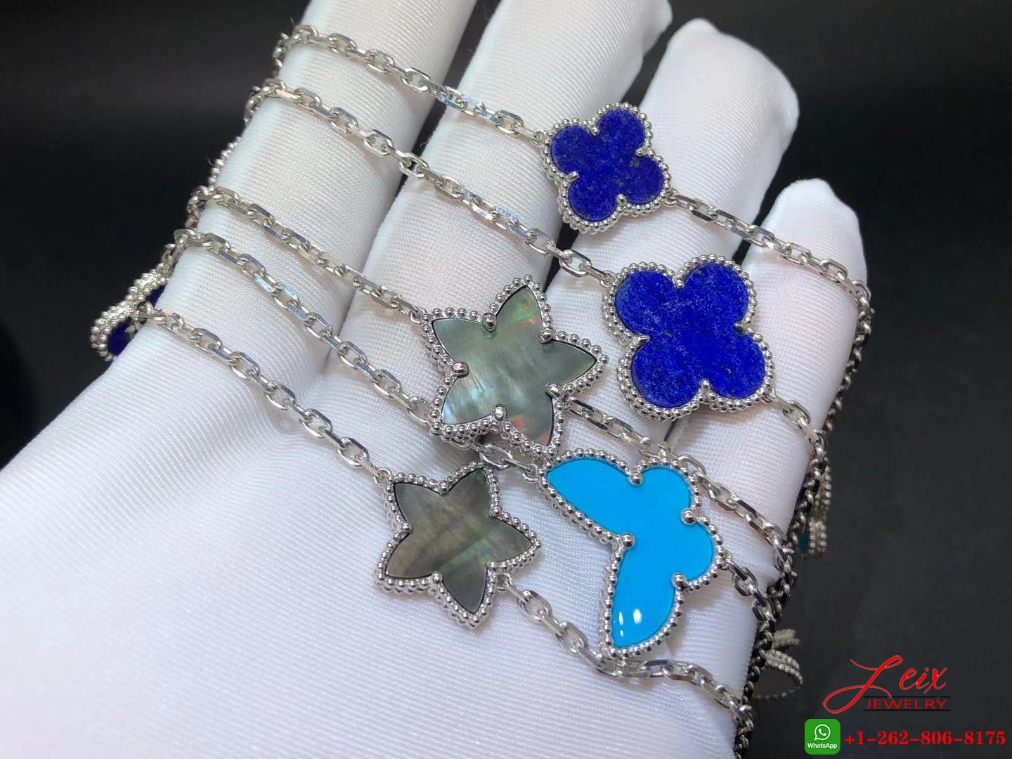 Van Cleef & Arpels Lucky Alhambra 18K White Gold 11 Motif Long Necklace (3) Van Cleef & Arpels Lucky Alhambra 18K White Gold 11 Motif Long Necklace