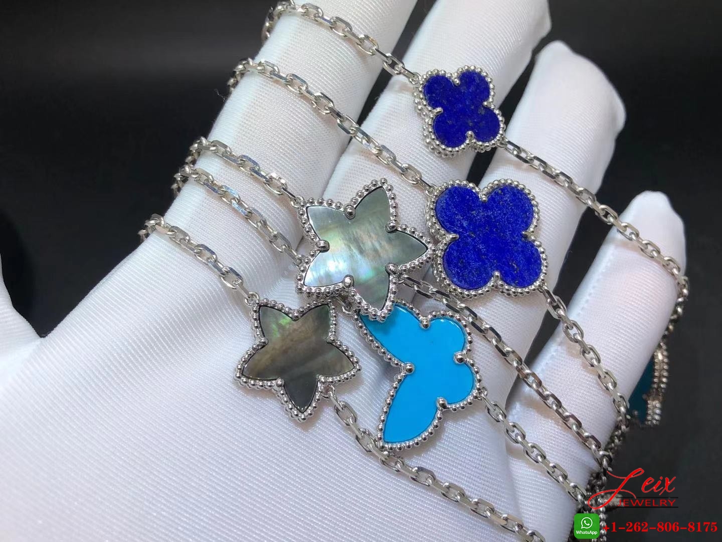 Van Cleef & Arpels Lucky Alhambra 18K White Gold 11 Motif Long Necklace (4) Van Cleef & Arpels Lucky Alhambra 18K White Gold 11 Motif Long Necklace