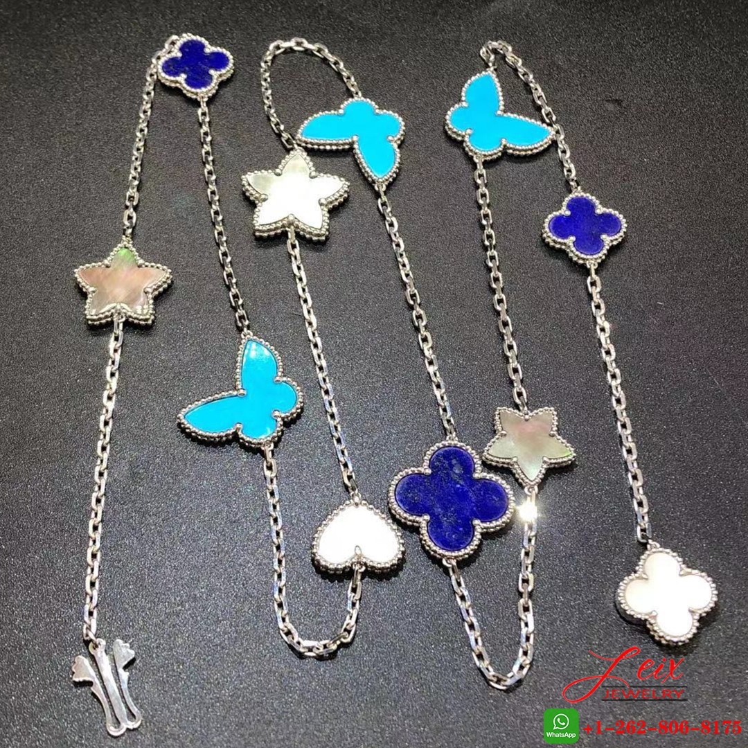 Van Cleef & Arpels Lucky Alhambra 18K White Gold 11 Motif Long Necklace Van Cleef & Arpels Lucky Alhambra 18K White Gold 11 Motif Long Necklace