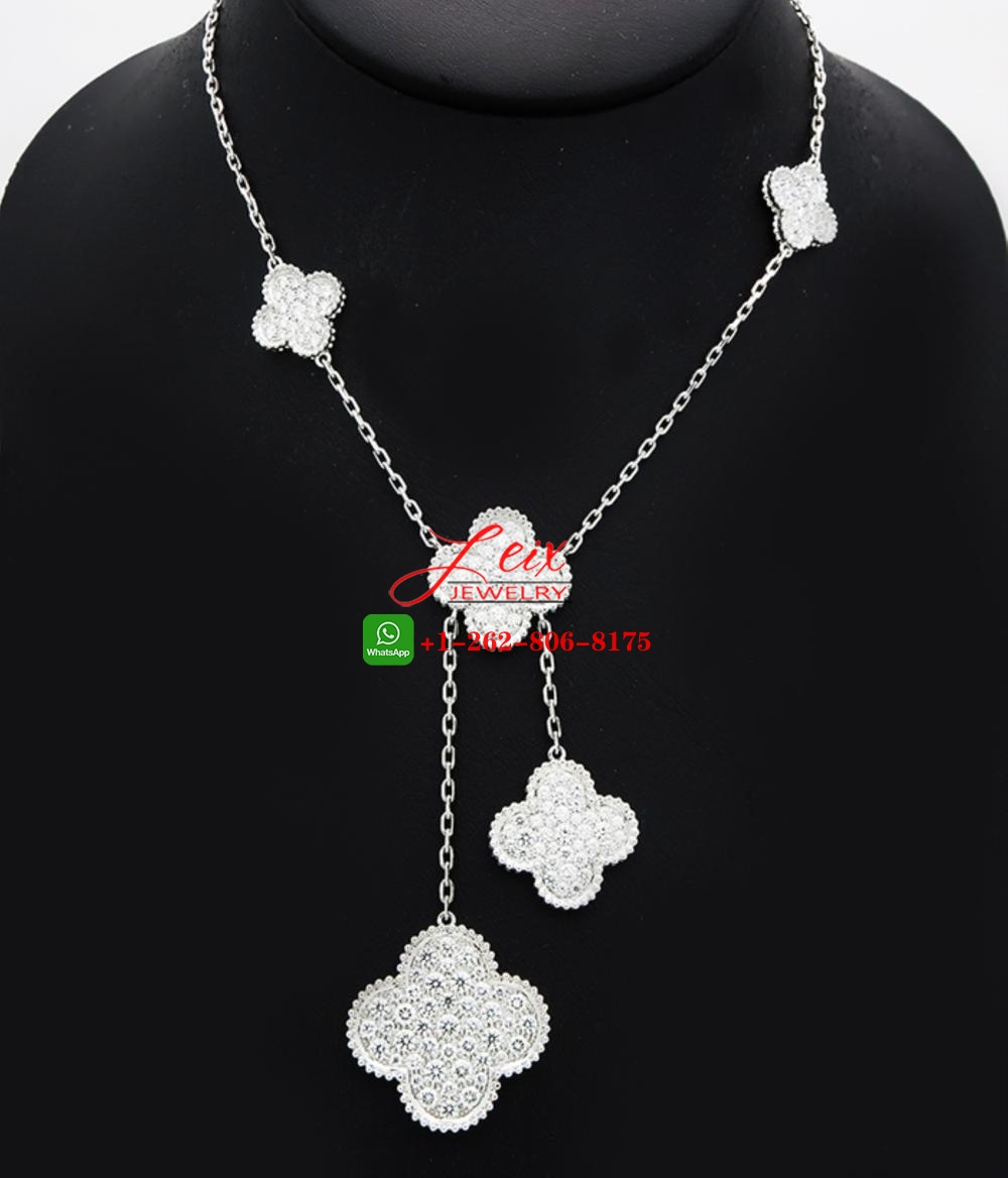 Van Cleef & Arpels Magic Alhambra 18k White Gold Diamond 6 Motif Necklace (1) Van Cleef & Arpels Magic Alhambra 18k White Gold Diamond 6 Motif Necklace