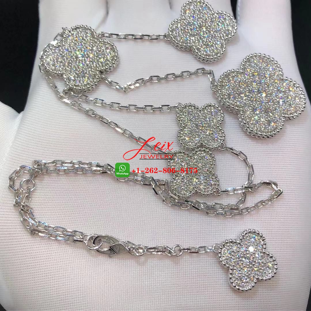 Van Cleef & Arpels Magic Alhambra 18k White Gold Diamond 6 Motif Necklace (4) Van Cleef & Arpels Magic Alhambra 18k White Gold Diamond 6 Motif Necklace