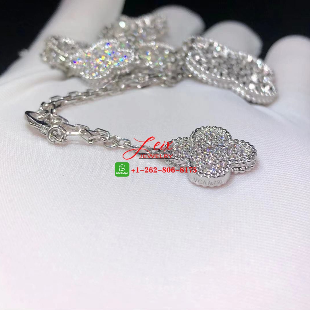 Van Cleef & Arpels Magic Alhambra 18k White Gold Diamond 6 Motif Necklace (5) Van Cleef & Arpels Magic Alhambra 18k White Gold Diamond 6 Motif Necklace