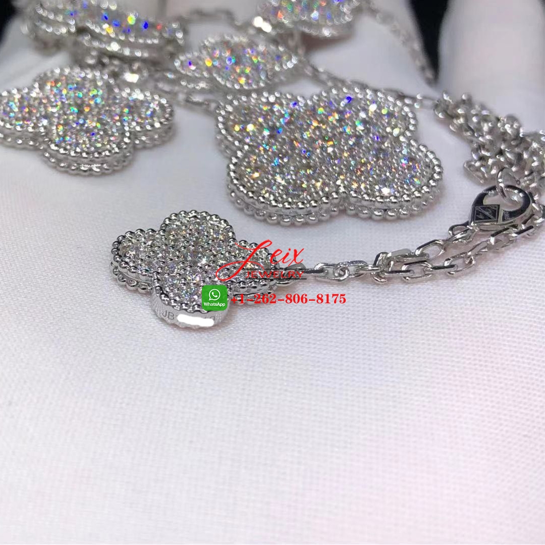 Van Cleef & Arpels Magic Alhambra 18k White Gold Diamond 6 Motif Necklace (6)