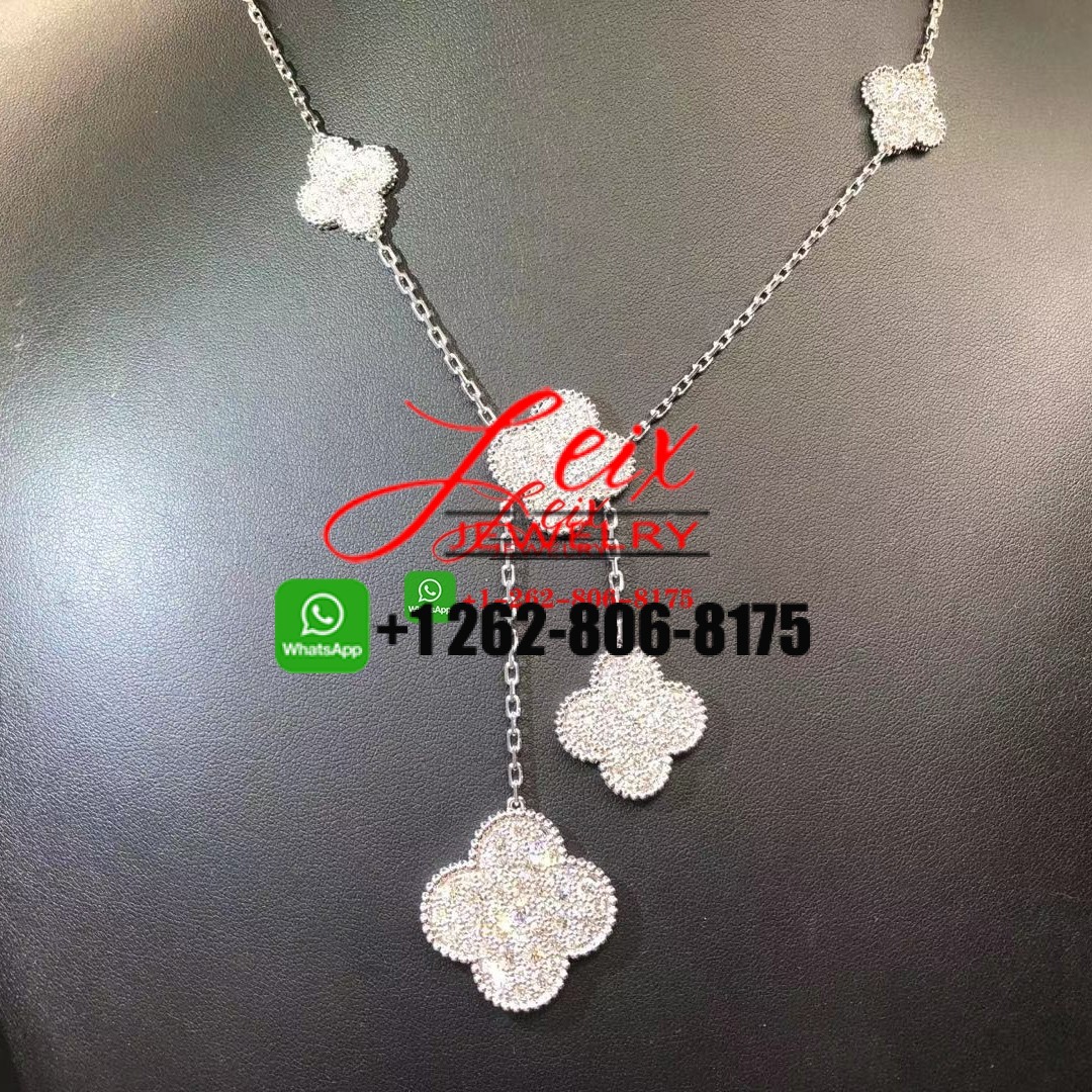 Van Cleef & Arpels Magic Alhambra 18k White Gold Diamond 6 Motif Necklace