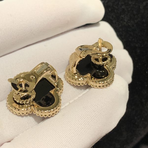 Van Cleef & Arpels Magic Alhambra 18k Yellow Gold Onyx Earrings