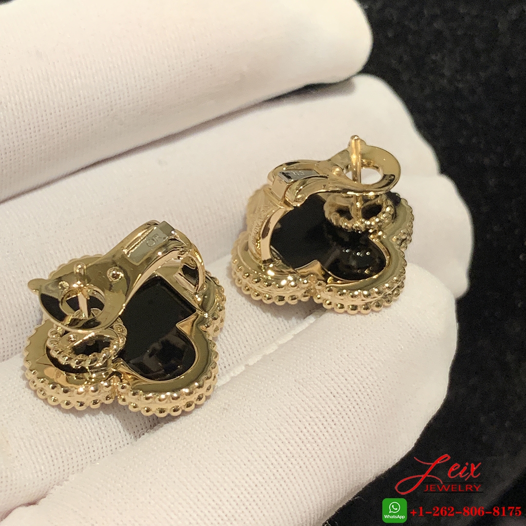 Van Cleef & Arpels Magic Alhambra 18k Yellow Gold Onyx Earrings (2) Van Cleef & Arpels Magic Alhambra 18k Yellow Gold Onyx Earrings