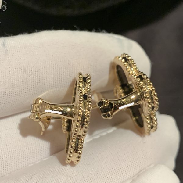 Van Cleef & Arpels Magic Alhambra 18k Yellow Gold Onyx Earrings