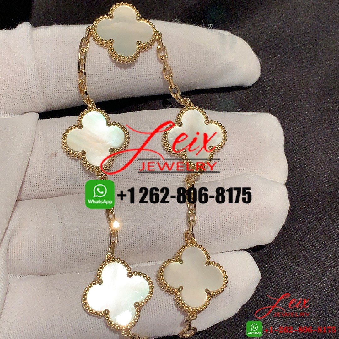 Van Cleef & Arpels Vintage Alhambra 5 Motif Mother Of Pearl 18k Yellow Gold Bracelet
