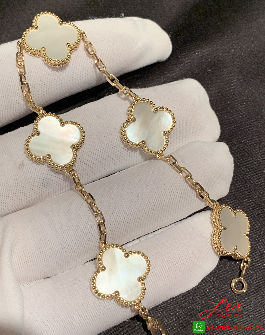 Van Cleef & Arpels Vintage Alhambra 5 Motif Mother Of Pearl 18k Yellow Gold Bracelet (2) Van Cleef & Arpels Vintage Alhambra 5 Motif Mother Of Pearl 18k Yellow Gold Bracelet