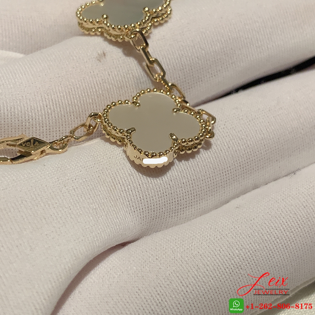Van Cleef & Arpels Vintage Alhambra 5 Motif Mother Of Pearl 18k Yellow Gold Bracelet (4) Van Cleef & Arpels Vintage Alhambra 5 Motif Mother Of Pearl 18k Yellow Gold Bracelet
