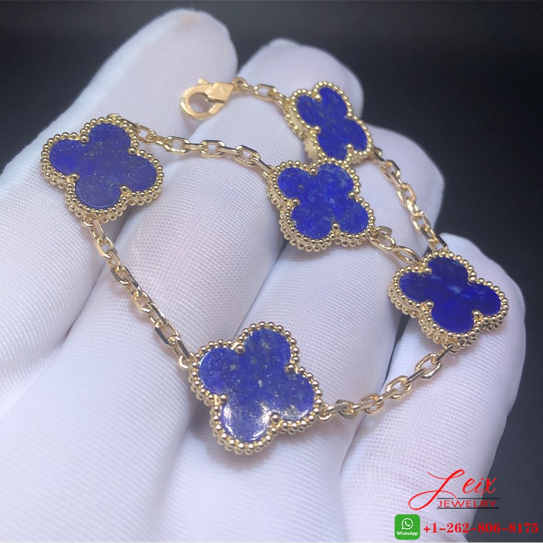 Van Cleef & Arpels Vintage Alhambra 5 Motifs Lapis Lazuli 18k Yellow Gold Bracelet (1) Van Cleef & Arpels Vintage Alhambra 5 Motifs Lapis Lazuli 18k Yellow Gold Bracelet