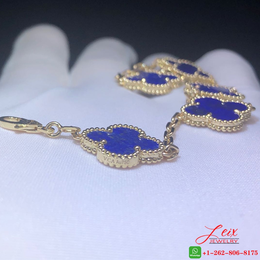 Van Cleef & Arpels Vintage Alhambra 5 Motifs Lapis Lazuli 18k Yellow Gold Bracelet (2) Van Cleef & Arpels Vintage Alhambra 5 Motifs Lapis Lazuli 18k Yellow Gold Bracelet