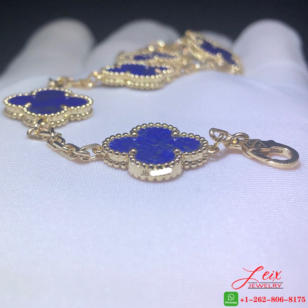 Van Cleef & Arpels Vintage Alhambra 5 Motifs Lapis Lazuli 18k Yellow Gold Bracelet (3) Van Cleef & Arpels Vintage Alhambra 5 Motifs Lapis Lazuli 18k Yellow Gold Bracelet