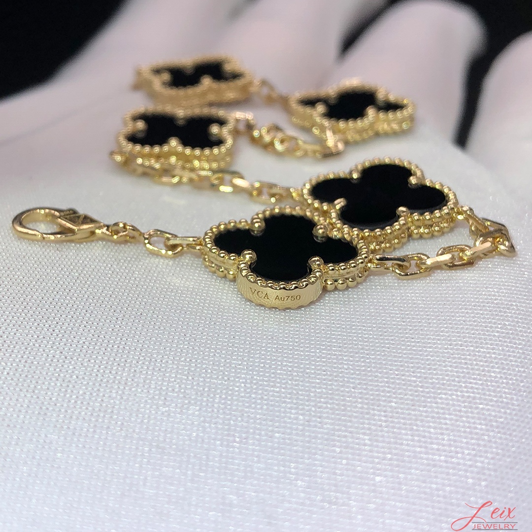 Van Cleef & Arpels Vintage Alhambra 5 Motifs Onyx 18K Yellow Gold Bracelet (3)