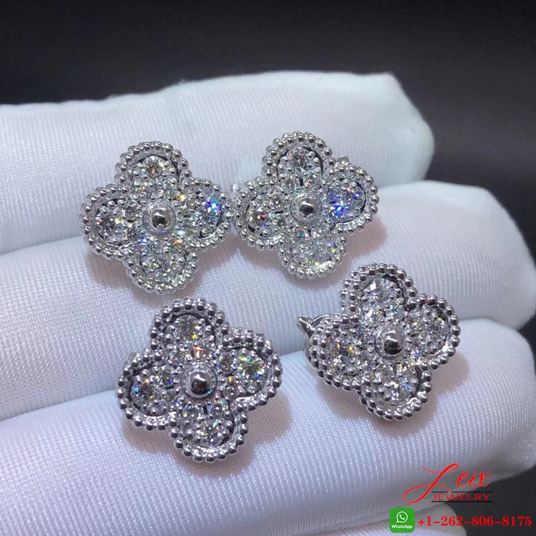 Van Cleef & Arpels Vintage Alhambra Diamond Pave 18K White Gold Earrings (1) Van Cleef & Arpels Vintage Alhambra Diamond Pave 18K White Gold Earrings