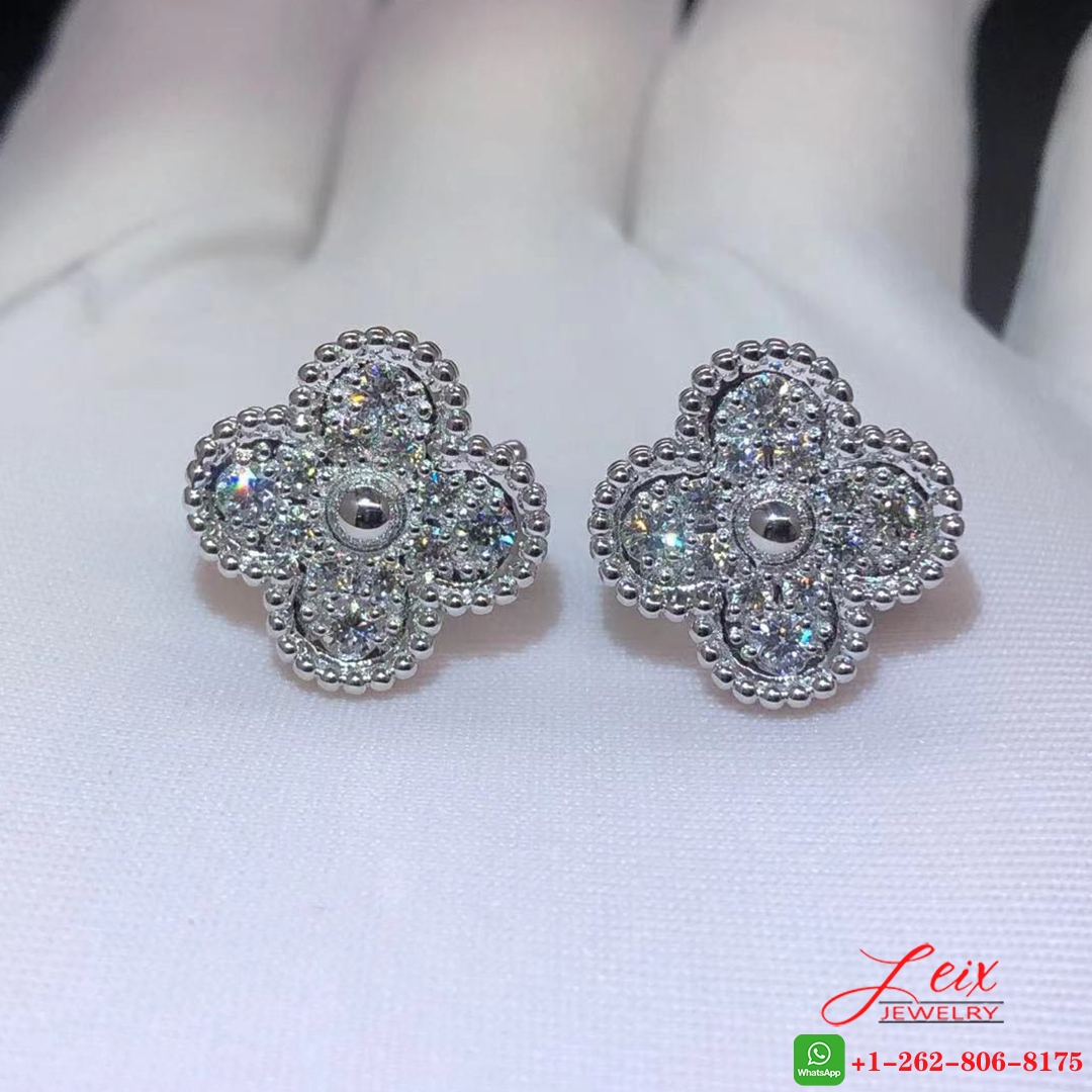 Van Cleef & Arpels Vintage Alhambra Diamond Pave 18K White Gold Earrings (3) Van Cleef & Arpels Vintage Alhambra Diamond Pave 18K White Gold Earrings