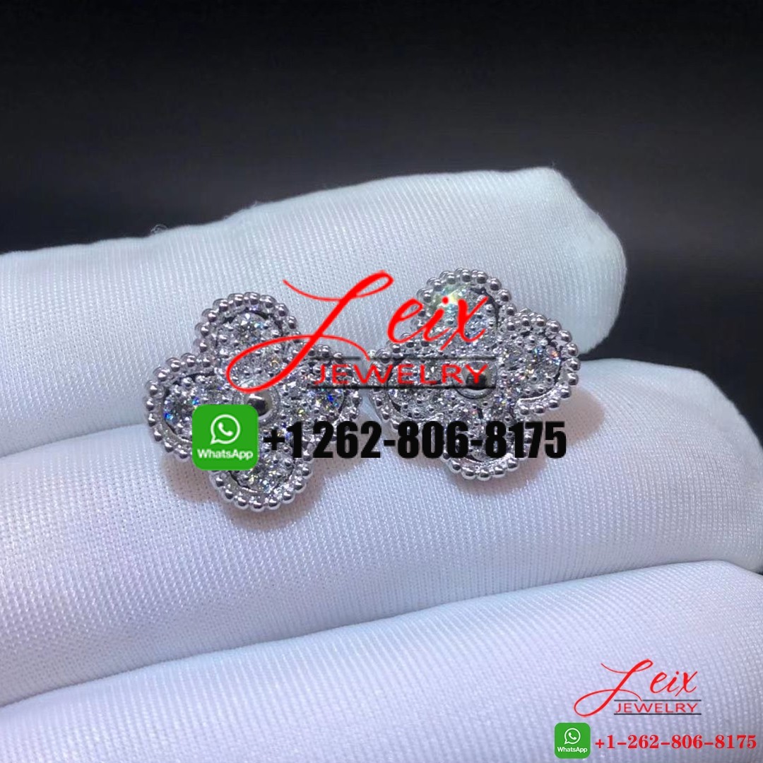Van Cleef & Arpels Vintage Alhambra Diamond Pave 18K White Gold Earrings Van Cleef & Arpels Vintage Alhambra Diamond Pave 18K White Gold Earrings