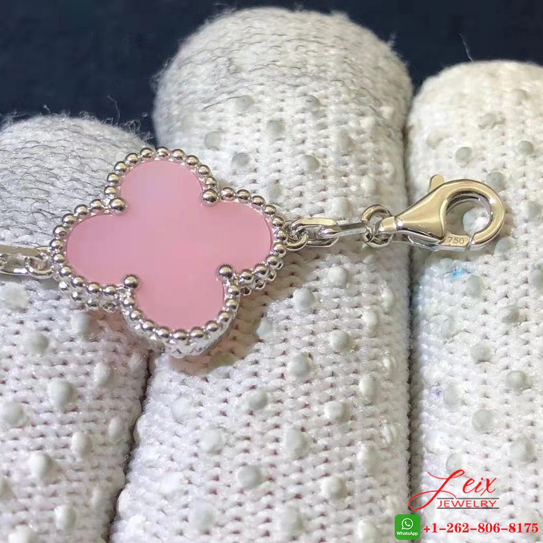 Van Cleef & Arpels Vintage Alhambra Pink Opal 18k White Gold 5 Motifs Bracelet (2) Van Cleef & Arpels Vintage Alhambra Pink Opal 18k White Gold 5 Motifs Bracelet