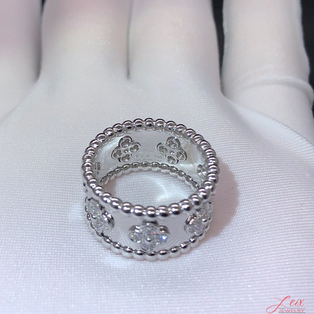 Van Cleef & Arpels White Gold Diamond Perlee Clovers Medium Ring (2) Van Cleef & Arpels White Gold Diamond Perlee Clovers Medium Ring
