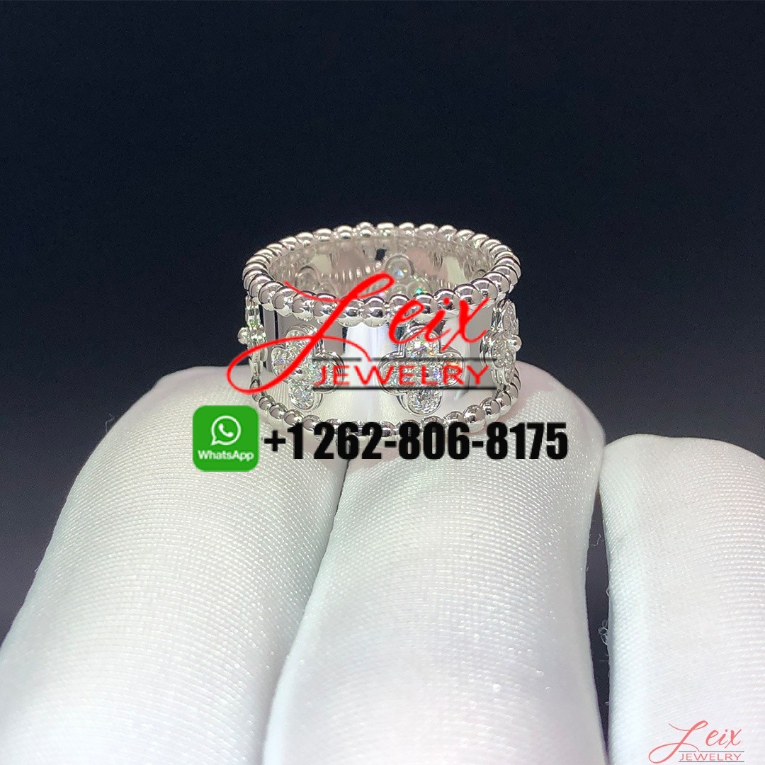 Van Cleef & Arpels White Gold Diamond Perlee Clovers Medium Ring