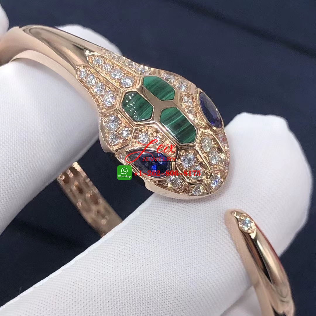 Bvlgari Serpenti 18k Rose Gold Blue Sapphire, Malachite & Pave Diamond Bracelet (1) Bvlgari Serpenti 18k Rose Gold Blue Sapphire, Malachite & Pave Diamond Bracelet