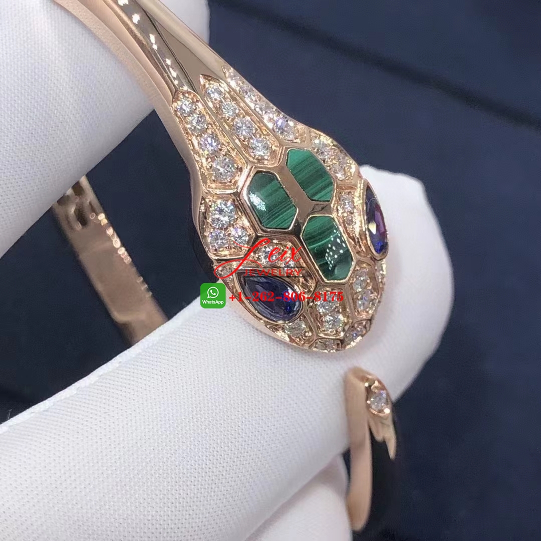 Bvlgari Serpenti 18k Rose Gold Blue Sapphire, Malachite & Pave Diamond Bracelet (4) Bvlgari Serpenti 18k Rose Gold Blue Sapphire, Malachite & Pave Diamond Bracelet