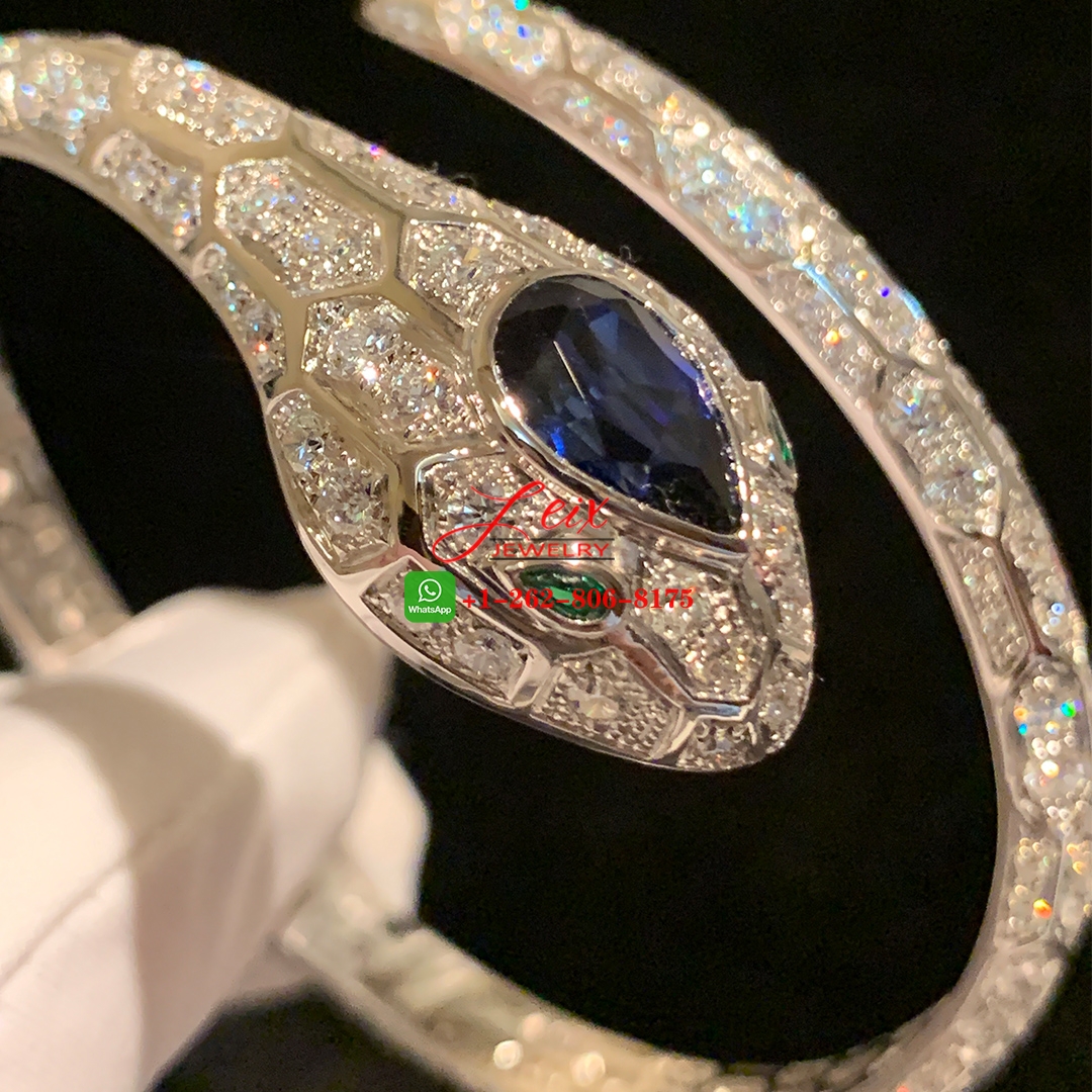 Bvlgari Serpenti 18k White Gold Pave Diamond & Blue Sapphire High Jewelry Bracelet (1) Bvlgari Serpenti 18k White Gold Pave Diamond & Blue Sapphire High Jewelry Bracelet