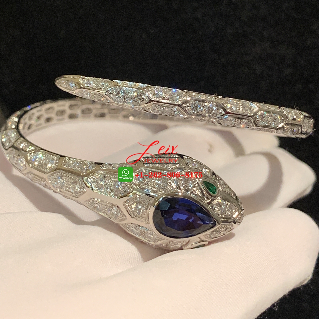 Bvlgari Serpenti 18k White Gold Pave Diamond & Blue Sapphire High Jewelry Bracelet (2) Bvlgari Serpenti 18k White Gold Pave Diamond & Blue Sapphire High Jewelry Bracelet