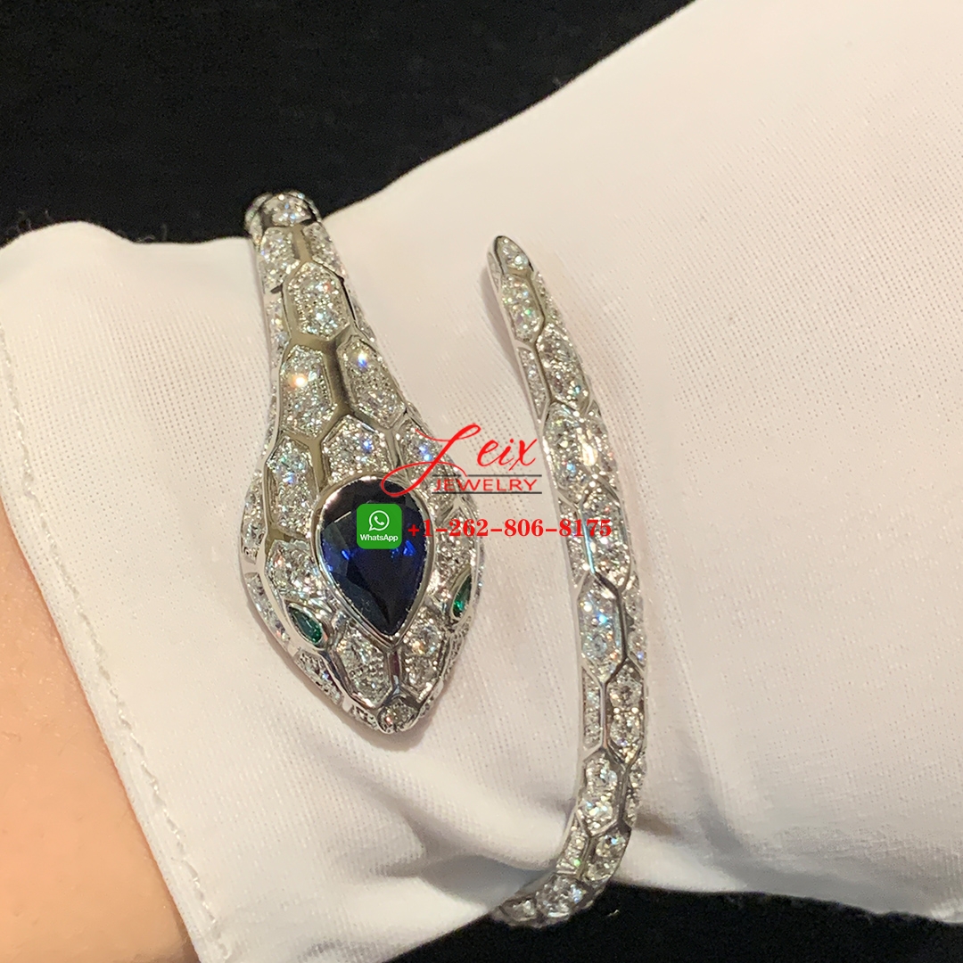 Bvlgari Serpenti 18k White Gold Pave Diamond & Blue Sapphire High Jewelry Bracelet (5) Bvlgari Serpenti 18k White Gold Pave Diamond & Blue Sapphire High Jewelry Bracelet