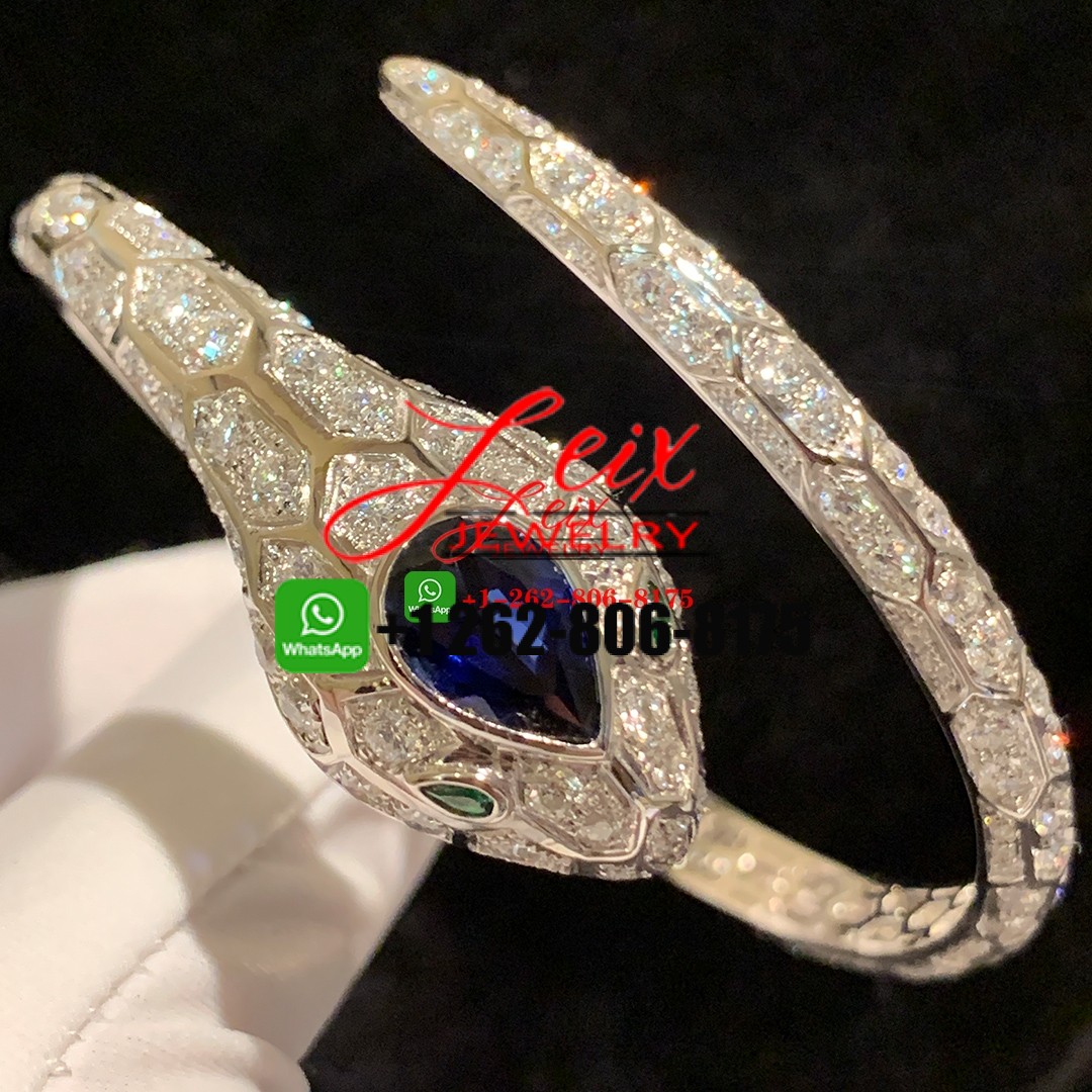 Bvlgari Serpenti 18k White Gold Pave Diamond & Blue Sapphire High Jewelry Bracelet Bvlgari Serpenti 18k White Gold Pave Diamond & Blue Sapphire High Jewelry Bracelet