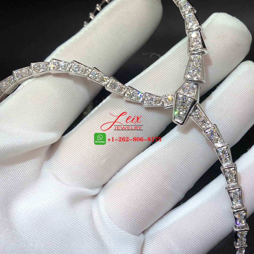 Bvlgari Serpenti Vipver 18k White Gold Full Pave Diamond 8.21ct Snake Necklace (1) Bvlgari Serpenti Vipver 18k White Gold Full Pave Diamond 8.21ct Snake Necklace