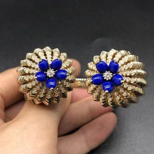 Cactus de Cartier 18k Yellow Gold Lapis Lazuli & Diamond Cuff Bracelet