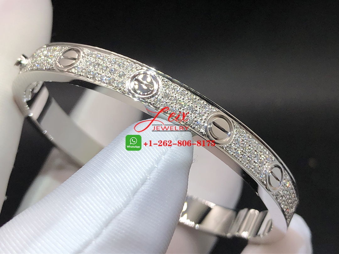 Cartier 18K White Gold Full Pave Diamond Love Bracelet (2) Cartier 18K White Gold Full Pave Diamond Love Bracelet
