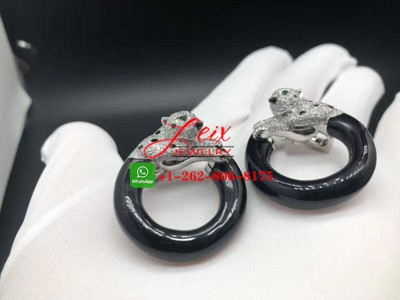 Cartier 18K White Gold Onyx & Diamond Panthere de Cartier Earrings (5) Cartier 18K White Gold Onyx & Diamond Panthere de Cartier Earrings