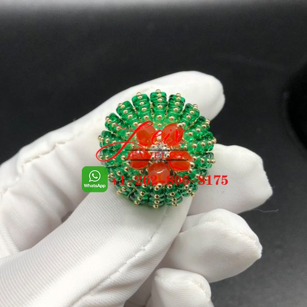 Cartier 18K Yellow Gold Emeralds & Carnelians Cactus de Cartier Ring (1) Cartier 18K Yellow Gold Emeralds & Carnelians Cactus de Cartier Ring