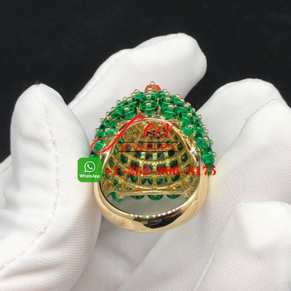 Cartier 18K Yellow Gold Emeralds & Carnelians Cactus de Cartier Ring (4) Cartier 18K Yellow Gold Emeralds & Carnelians Cactus de Cartier Ring