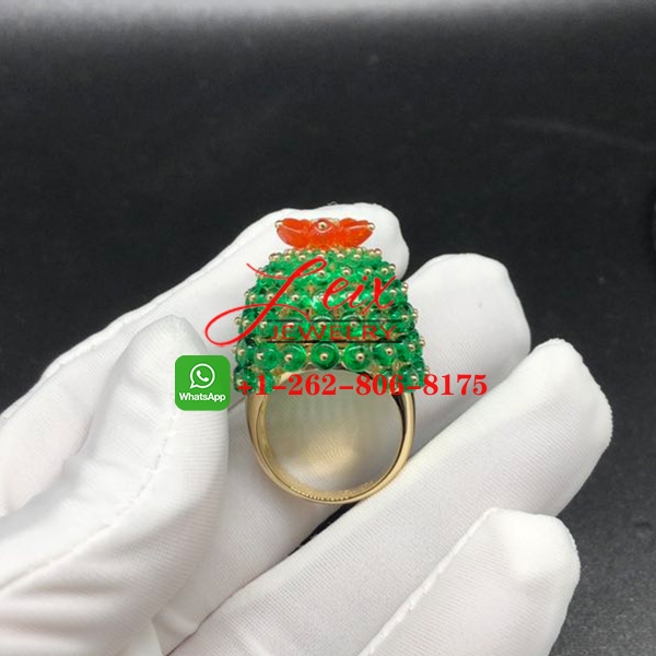 Cartier 18K Yellow Gold Emeralds & Carnelians Cactus de Cartier Ring (6) Cartier 18K Yellow Gold Emeralds & Carnelians Cactus de Cartier Ring
