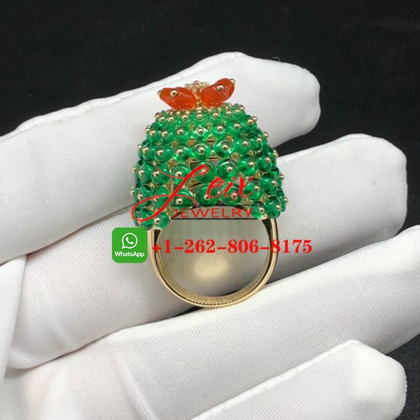 Cartier 18K Yellow Gold Emeralds & Carnelians Cactus de Cartier Ring Cartier 18K Yellow Gold Emeralds & Carnelians Cactus de Cartier Ring